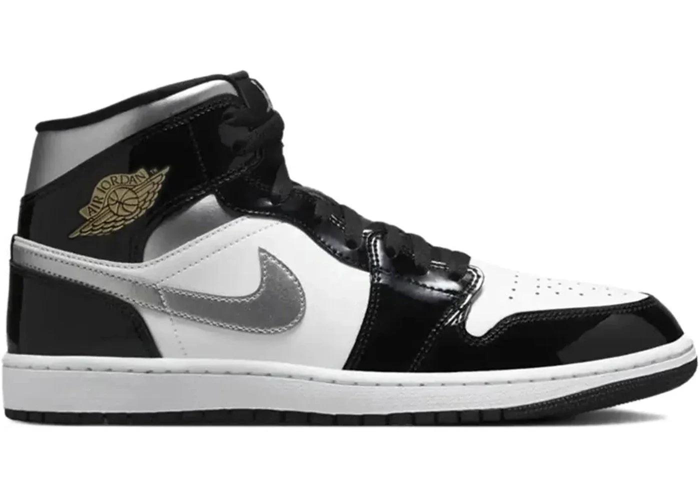 Air Jordan 1 Mid SE Patent Black White Metallic Silver Metallic Gold