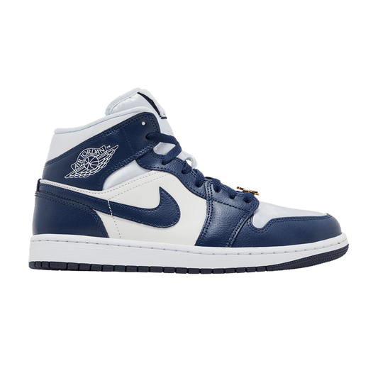 Air Jordan 1 Mid Football Grey White Midnight Navy (Women's)