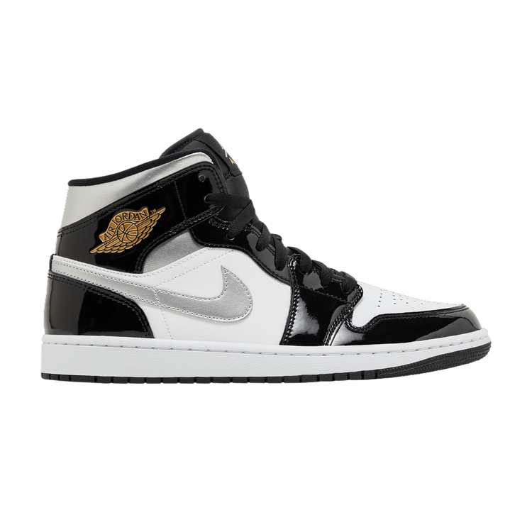 Air Jordan 1 Mid SE Patent Black White Metallic Silver Metallic Gold