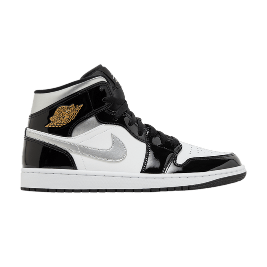 Air Jordan 1 Mid SE Patent Black White Metallic Silver Metallic Gold